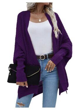 Womens Long Sleeve Oversized Cable Knit Open Front Batwing Cardigan Sweater